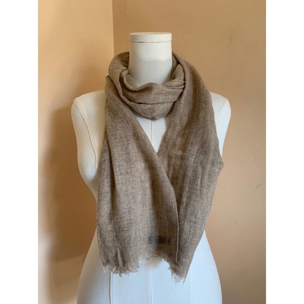 Handmade in Nepal 100% Exclusive Cashmere Scarf Wrap Tan Beige Fringed